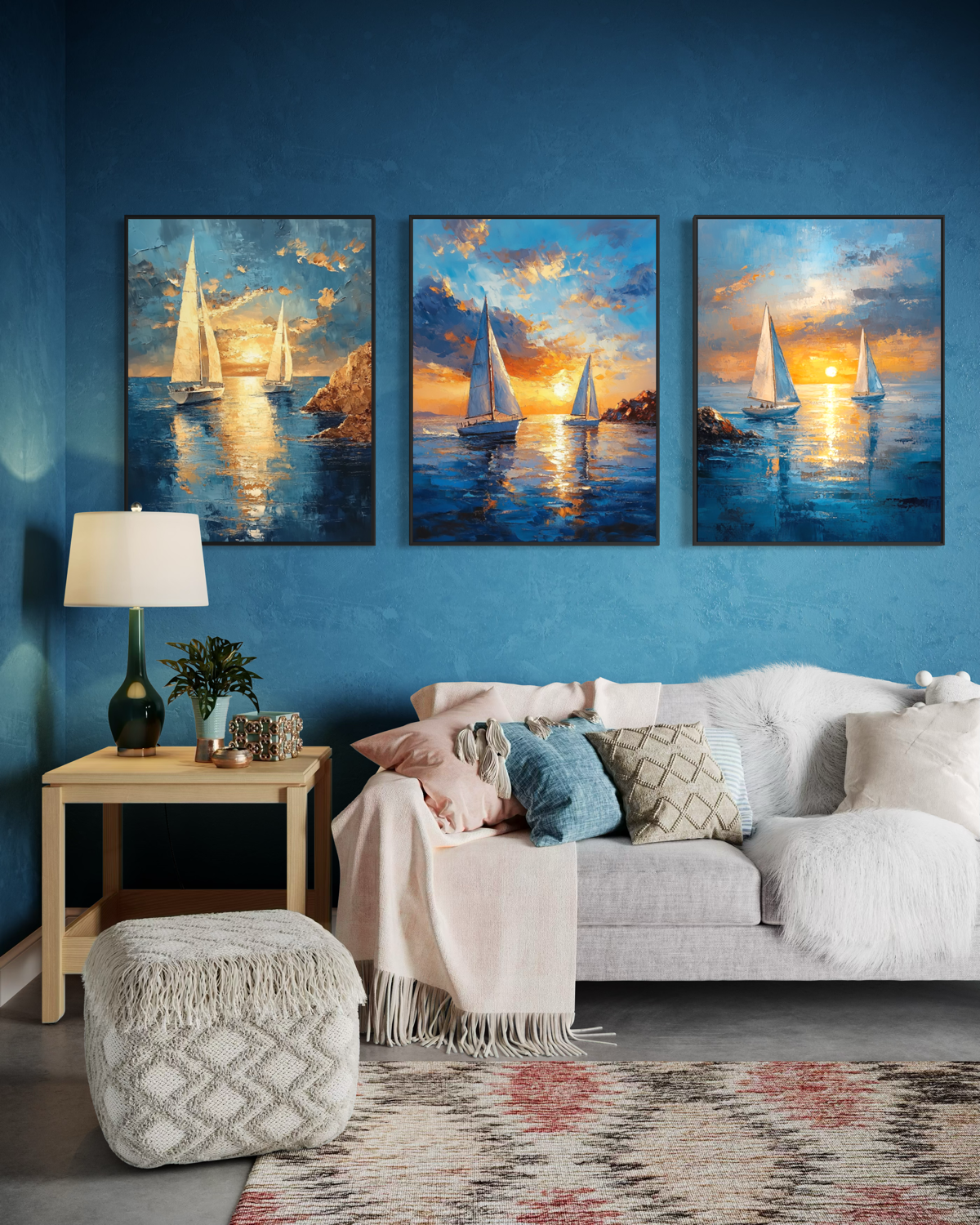 Boats Sunset Triptych