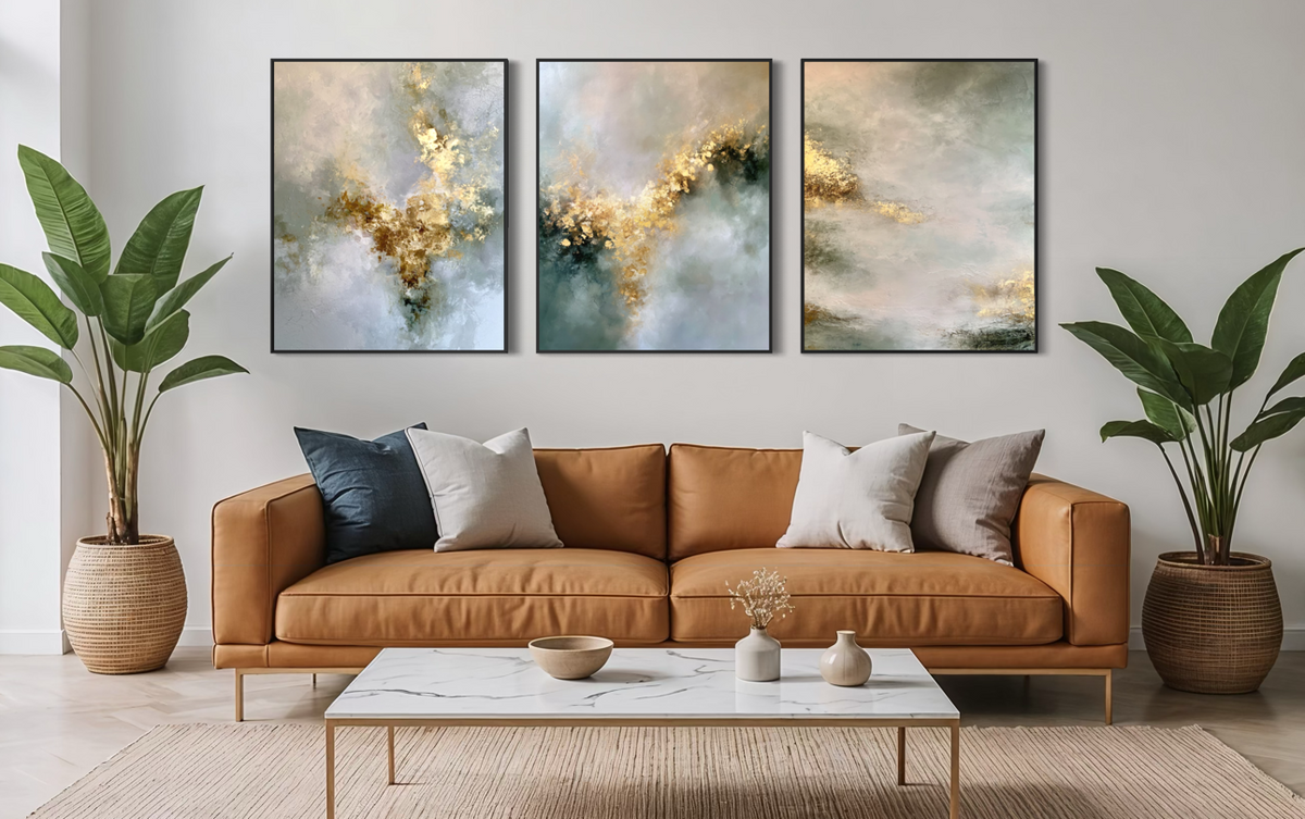 Golden Mystery Triptych - Hand Painting Peintures d'art abstrait