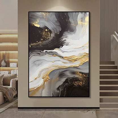 Black and White Golden Flow Textured Wall Art