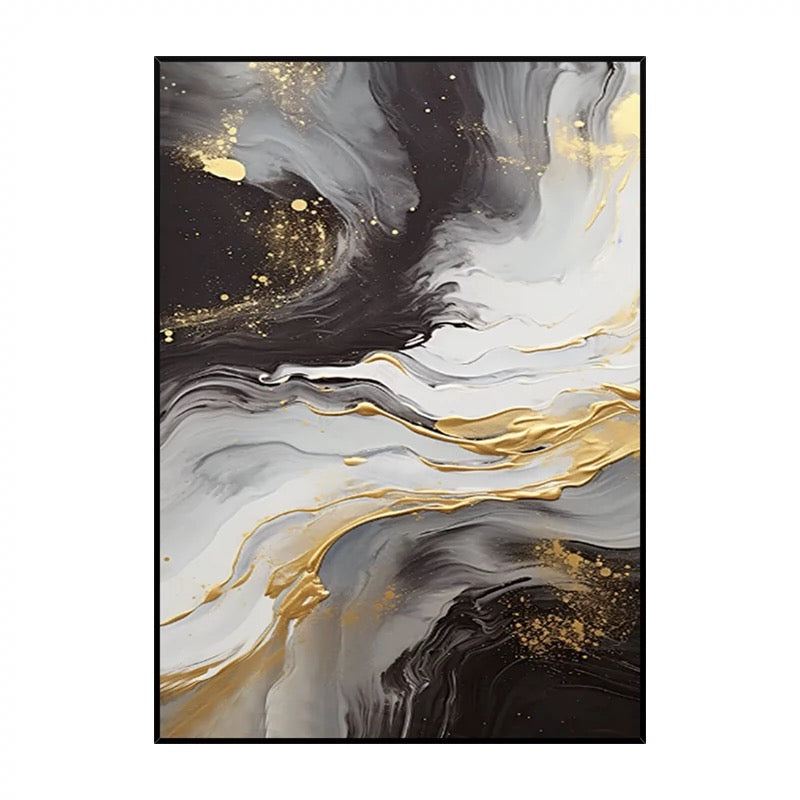 Black and White Golden Flow Textured Wall Art