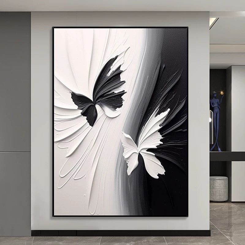 Black and White Butterflies Textured Wall Art - Hand Painting