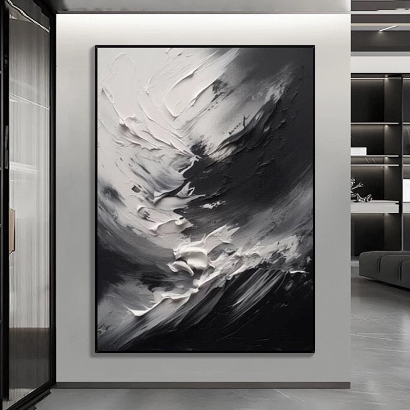 Black and White Clouds Swirling - Hand Painting
