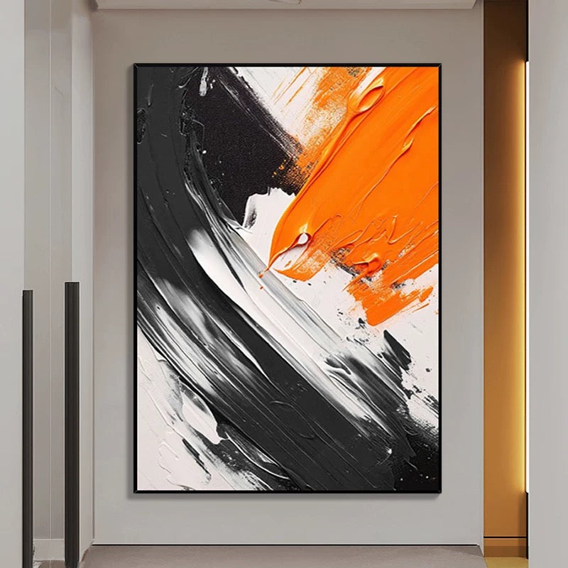 Black White Orange Textured Wall Art