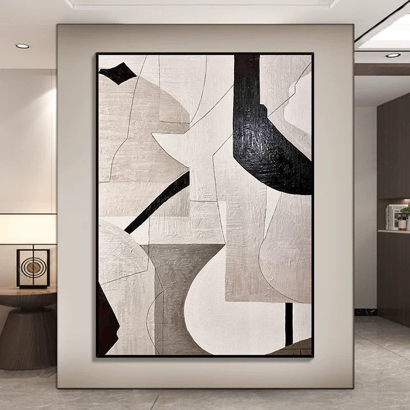 Brown Beige Geometric Textured Wall Art - Hand Painting