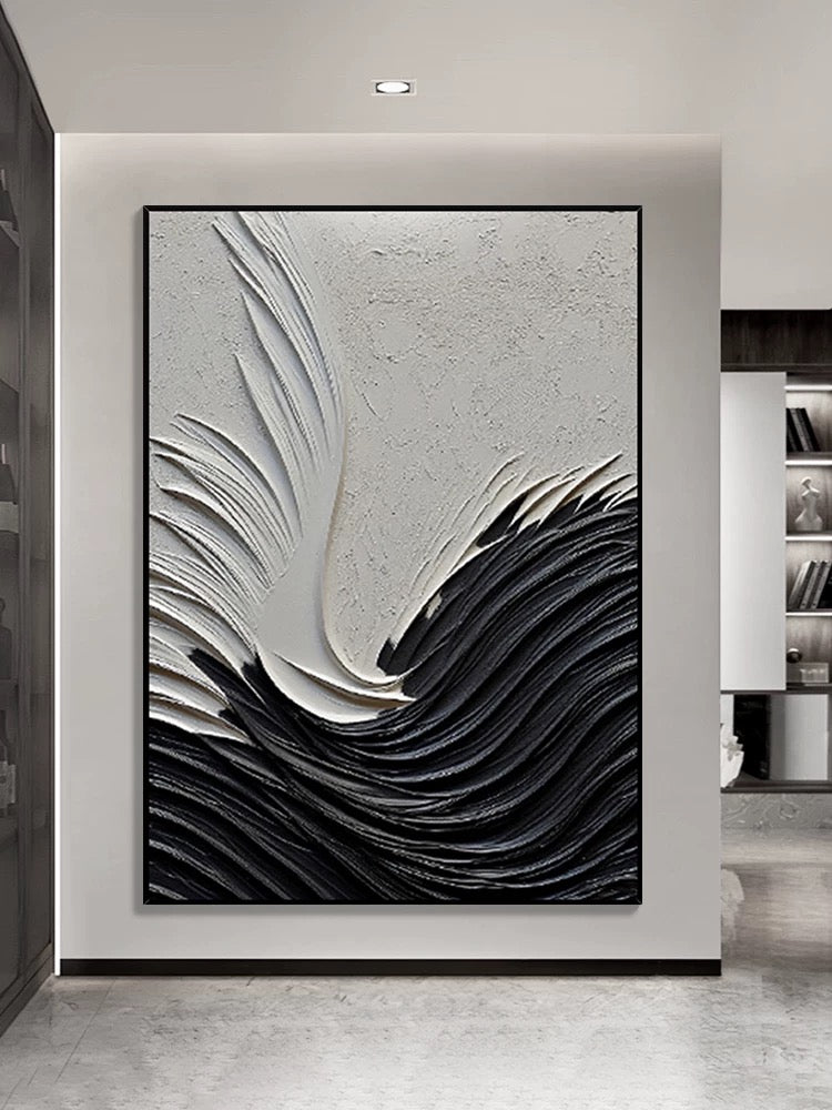 Black and Dark Cream Textured Painting