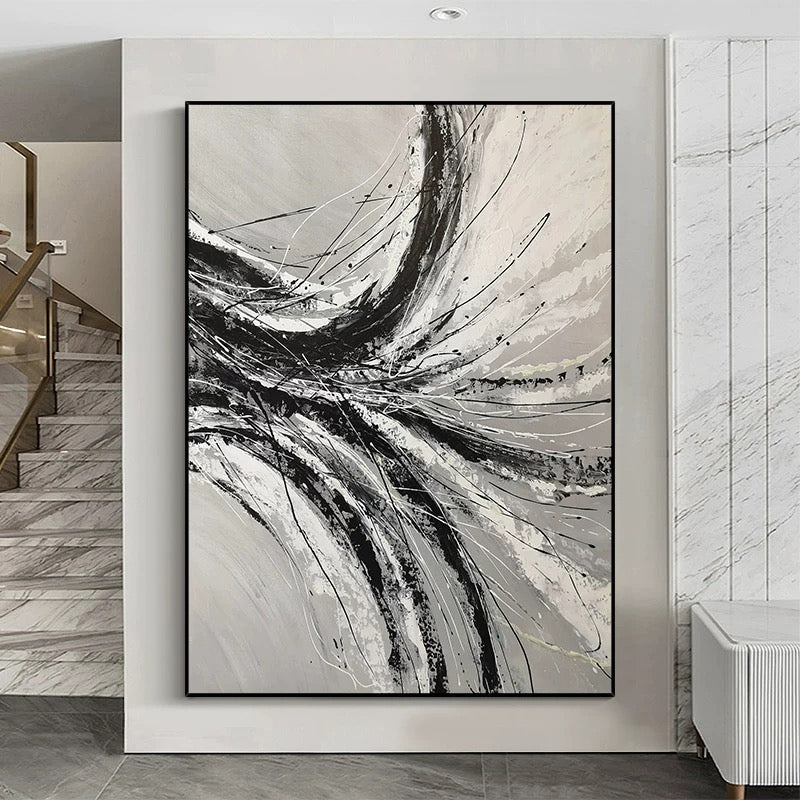 Black and White Drips Style Flashy Art Painting