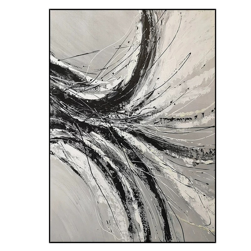 Black and White Drips Style Flashy Art Painting