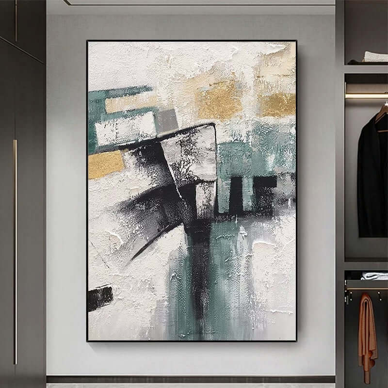 Turquoise and Black Abstract Art Painting - Hand Painting