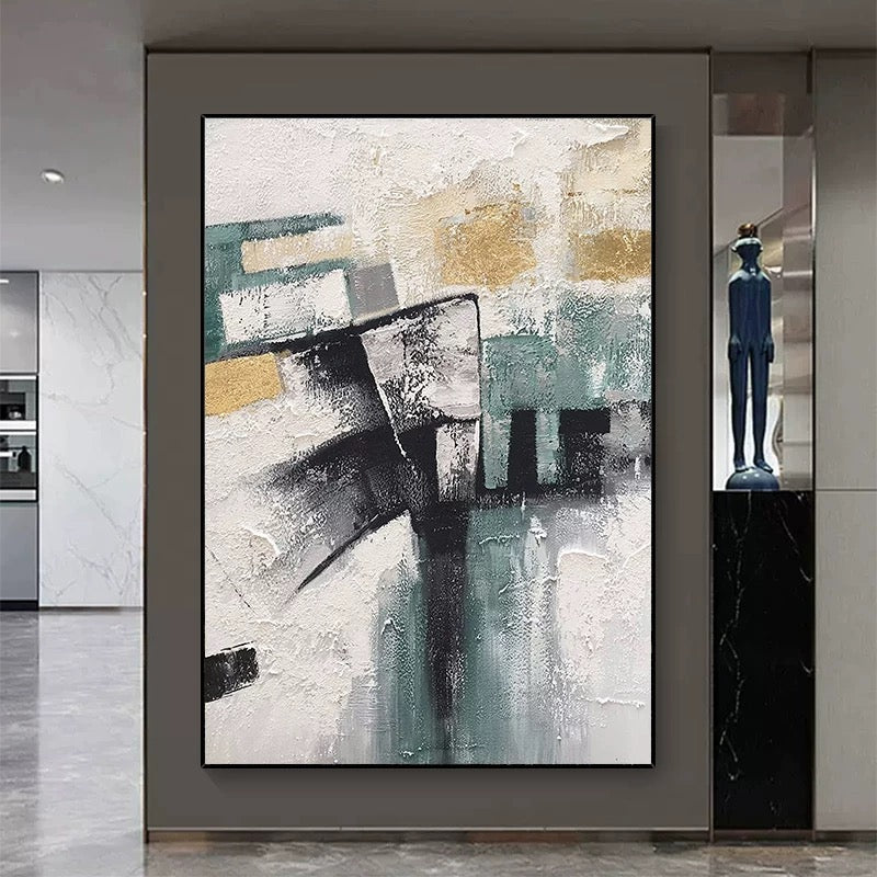 Turquoise and Black Abstract Art Painting