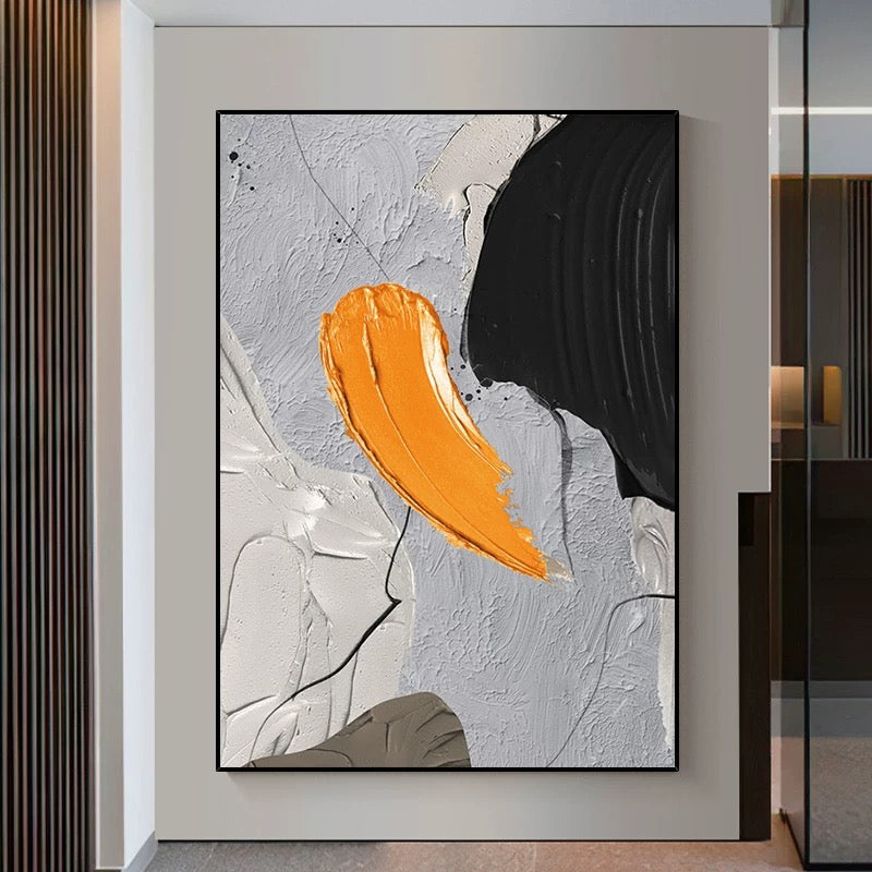 Black Orange Cream Textured Painting