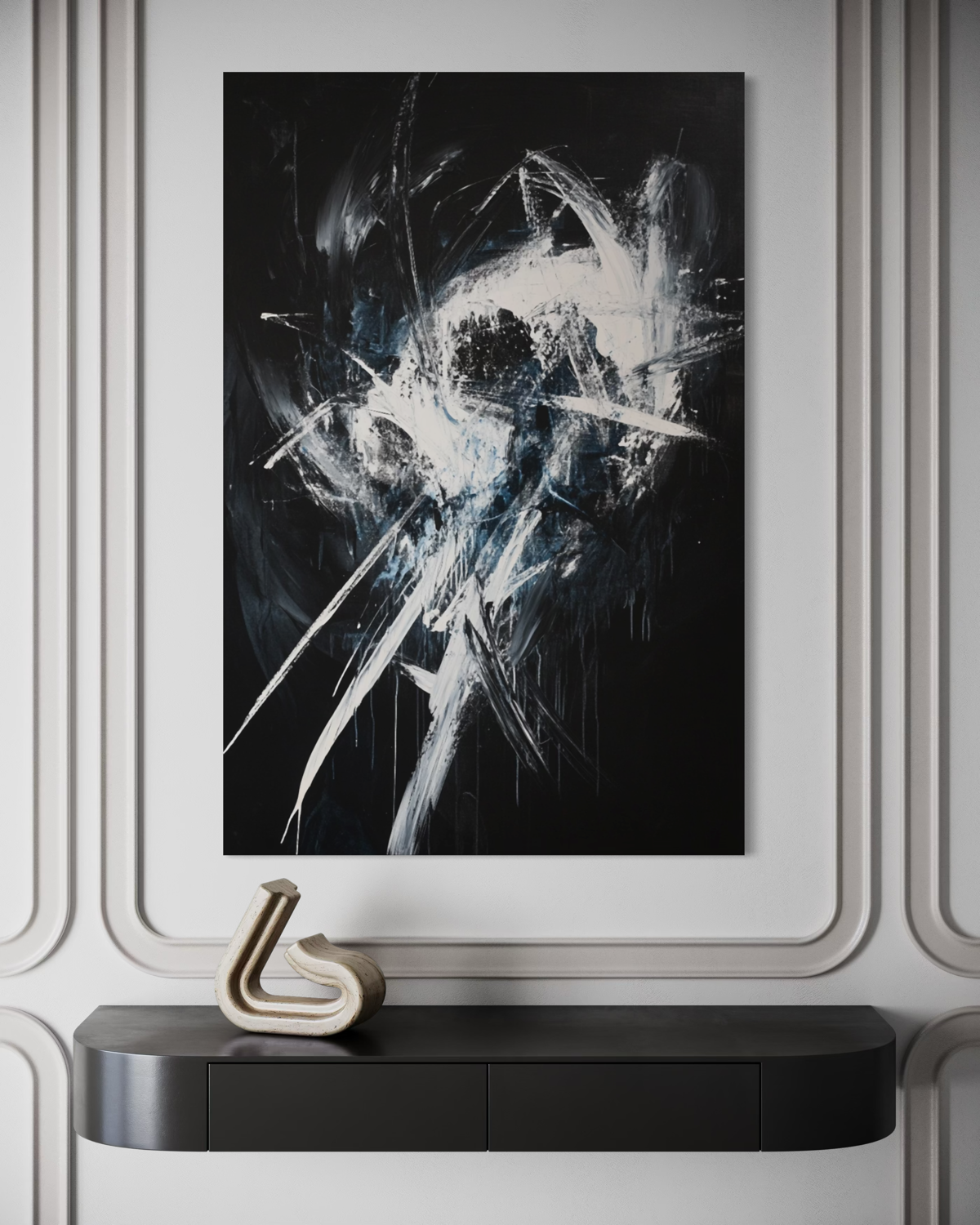 Black and White Collision Abstract Art Paintings