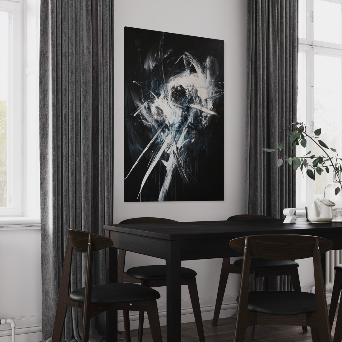 Black and White Collision Abstract Art Paintings