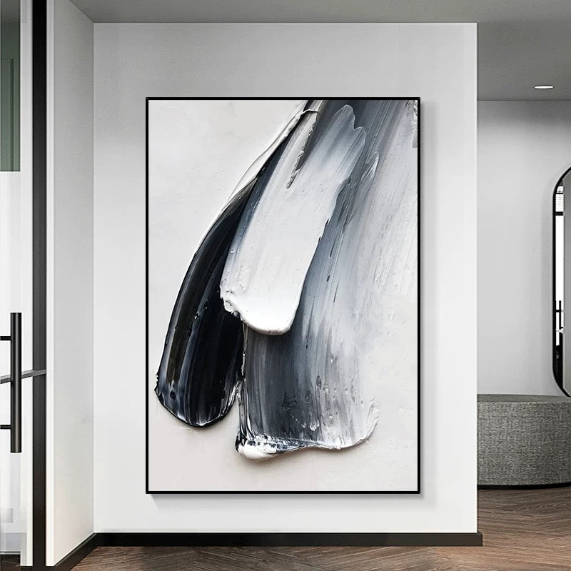 Blue Black and White Textured Painting