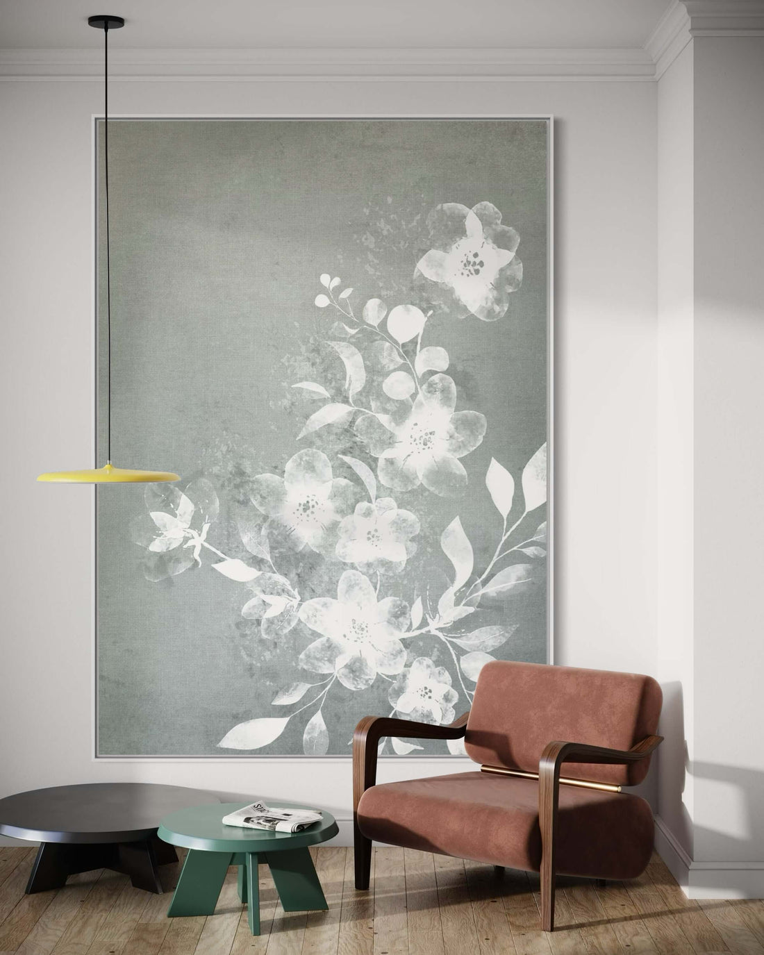 White and Blue Floral - Hand Painting