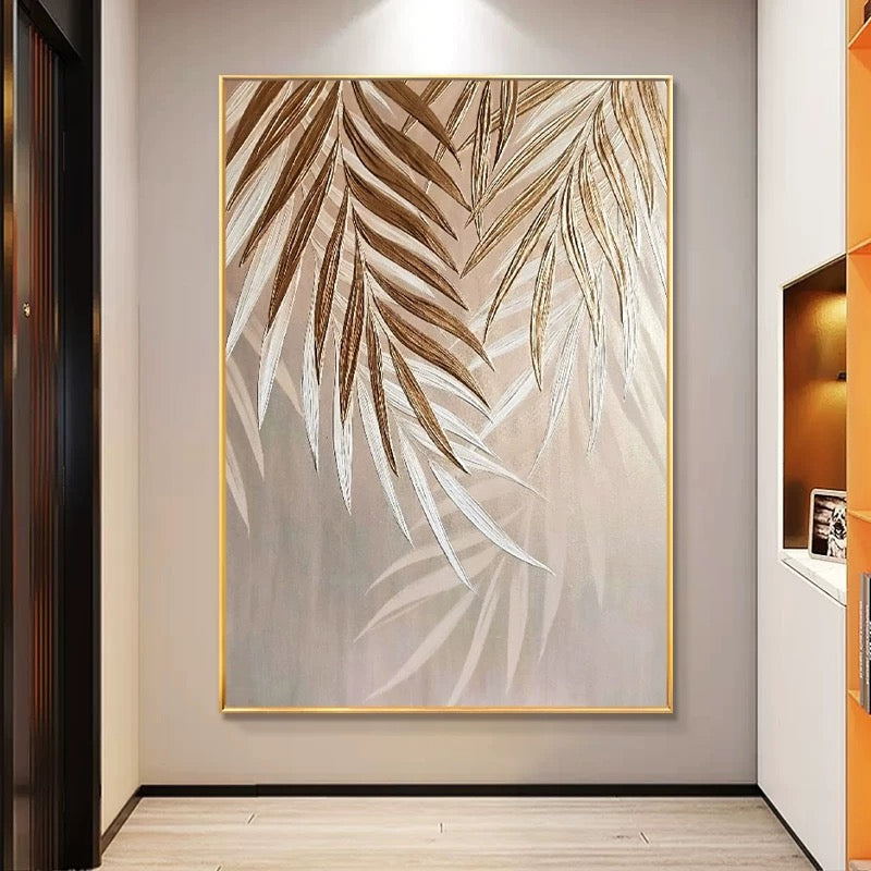 Golden Abstract Leaf Canvas Wall Art