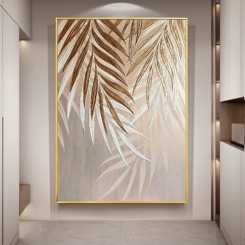 Golden Abstract Leaf Canvas Wall Art