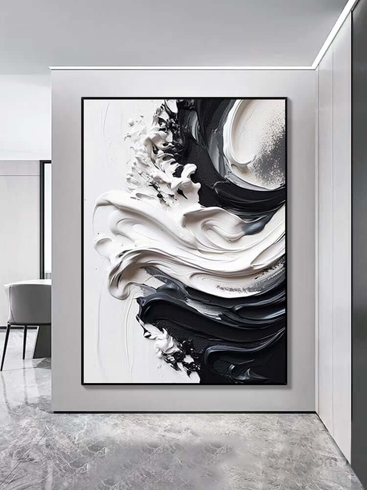 Black and Heavy White Texture - Hand Painting Schwarz-Weiß-Gemälde