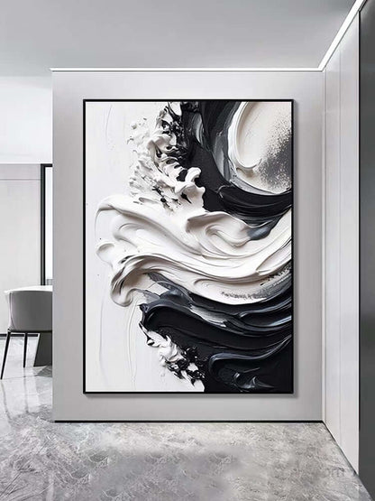 Black and Heavy White Texture - Hand Painting
