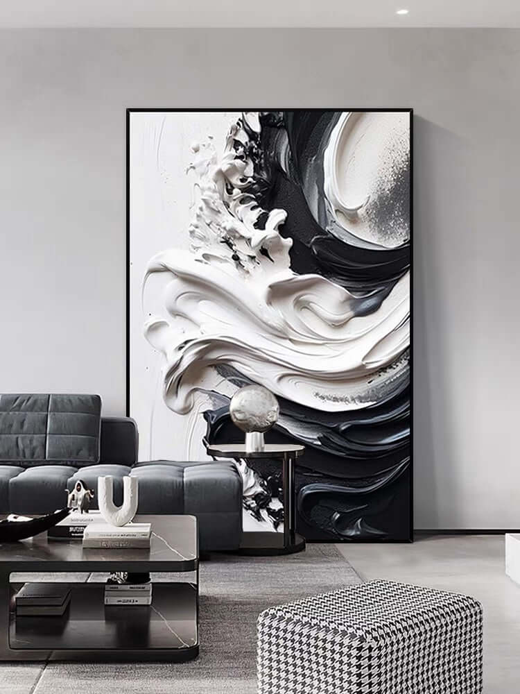 Black and Heavy White Texture - Hand Painting 