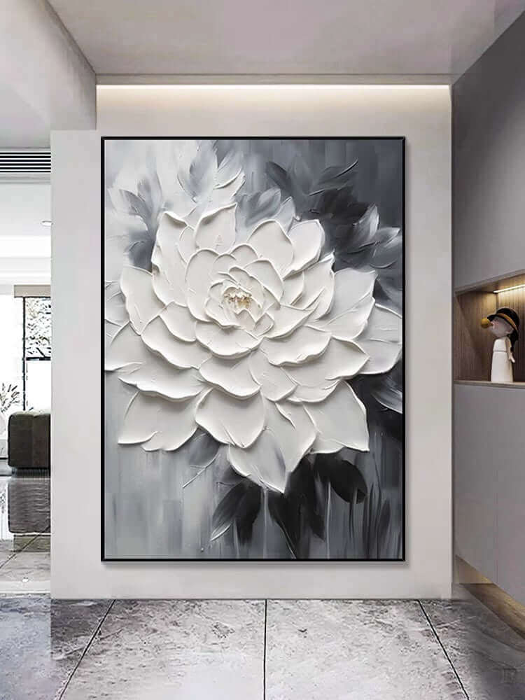Black and White Floral Heavy Textured - Hand Painting