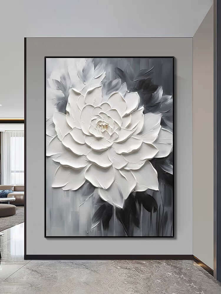 Black and White Floral Heavy Textured - Hand Painting Peintures en noir et blanc