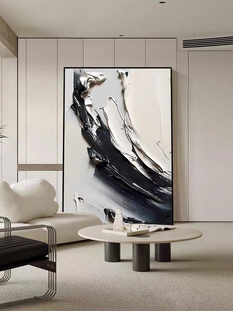 Beauty of Cream Black and White Textured Painting