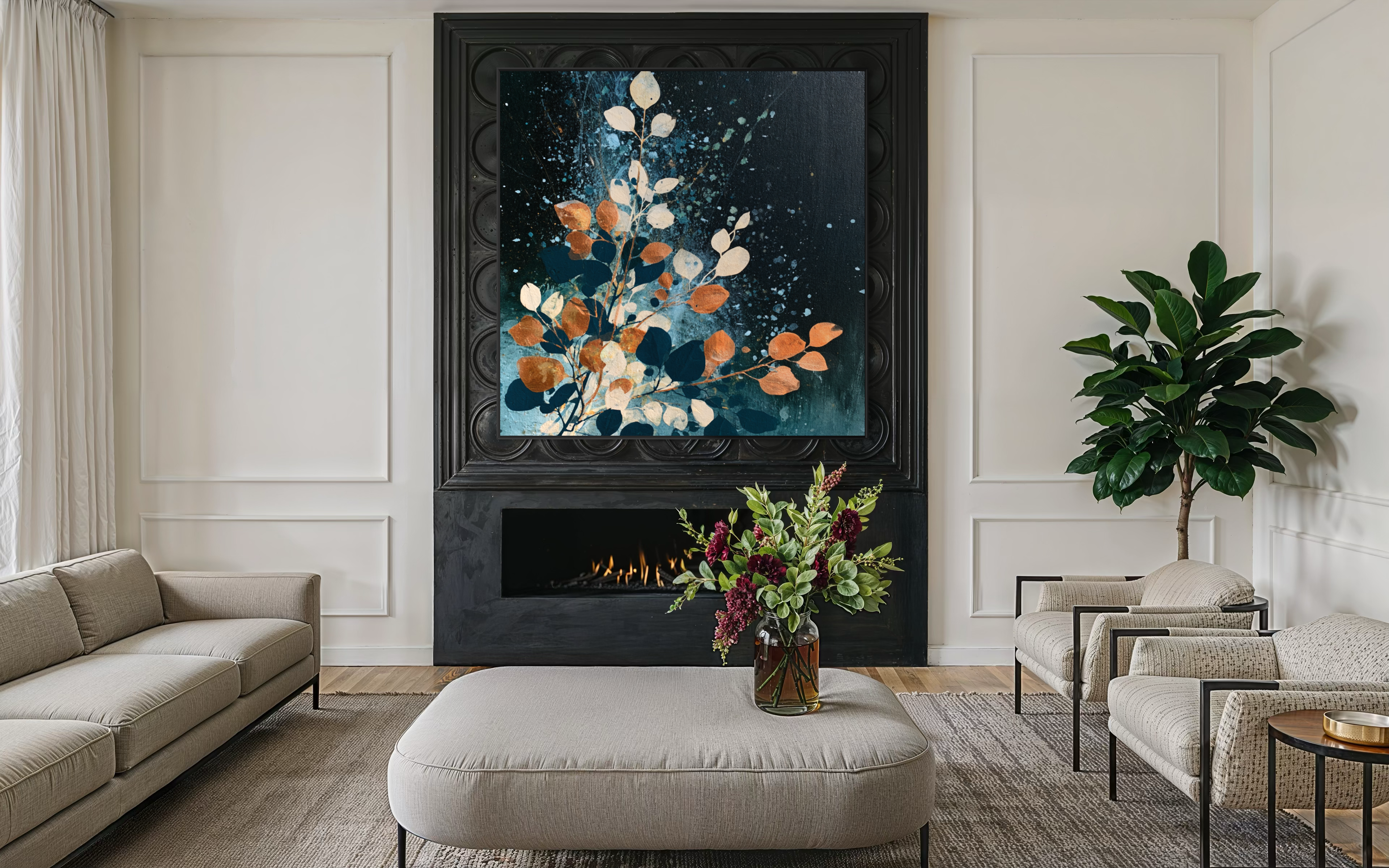 Autumn Leaves on Midnight Blue