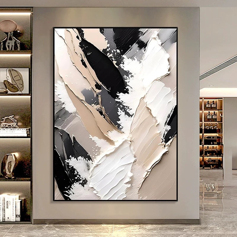 Beige, black, and white textured wall art by Kline Collective® on museum quality canvas, ready to hang.