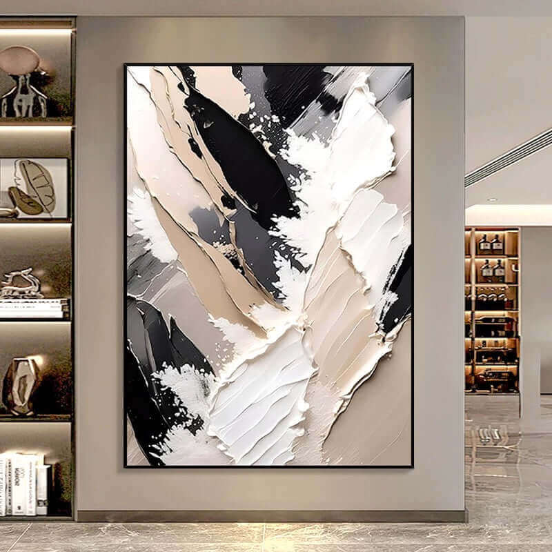 Beige, black, and white textured wall art by Kline Collective® on museum quality canvas, ready to hang. Textured Wall Art