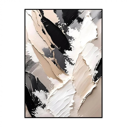 Beige, black, and white textured hand-painted wall art on museum quality canvas, ready to hang.