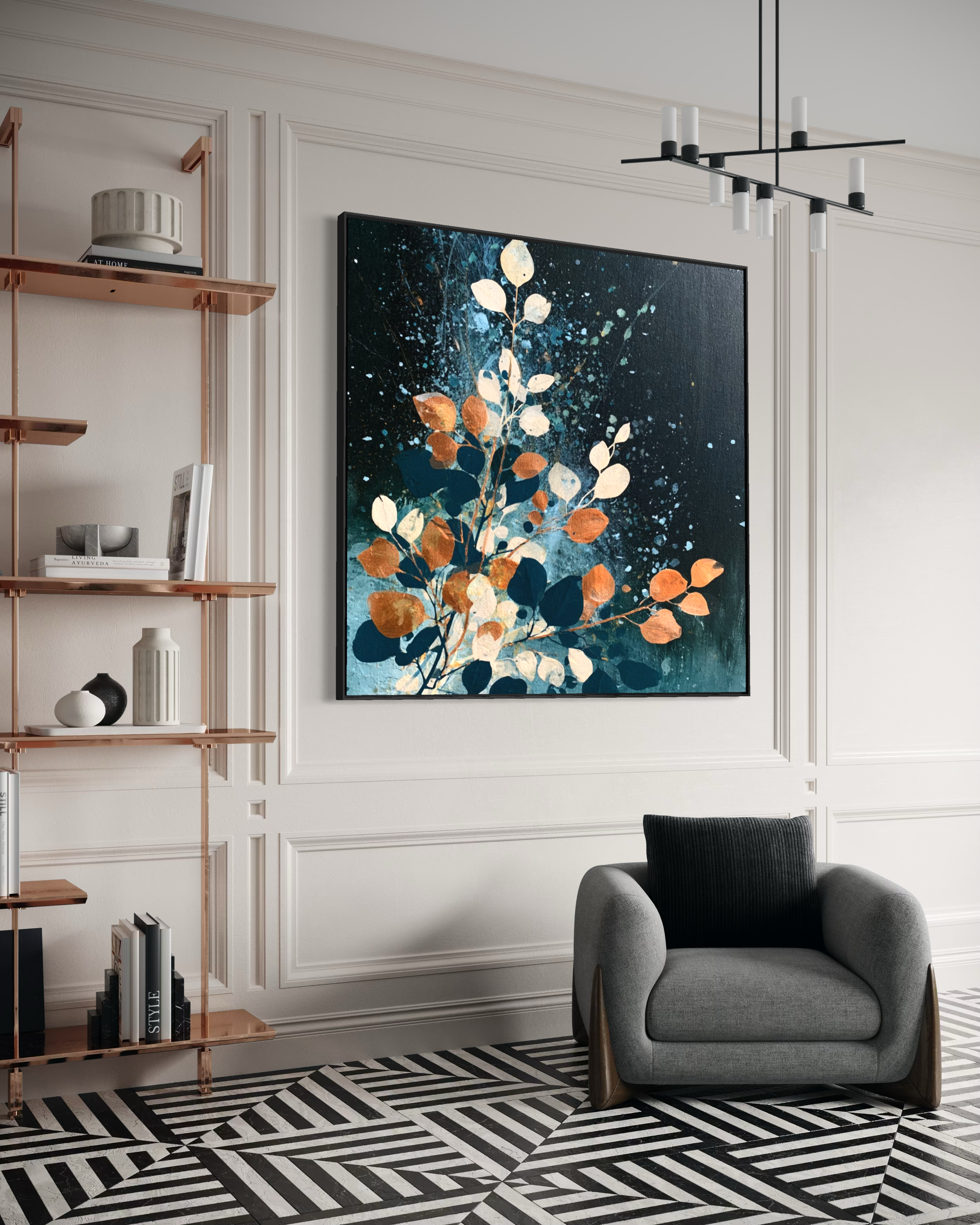 Autumn Leaves on Midnight Blue