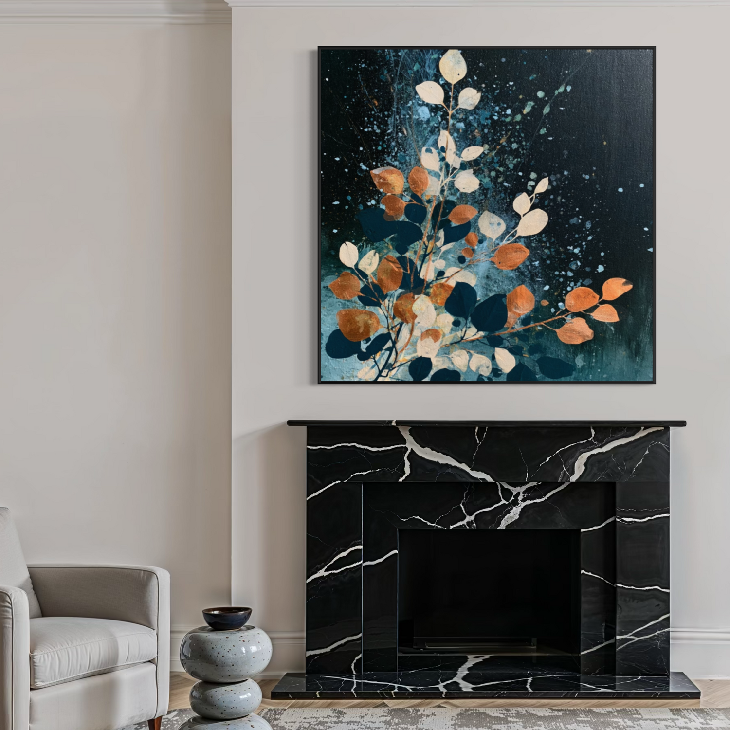 Autumn Leaves on Midnight Blue 