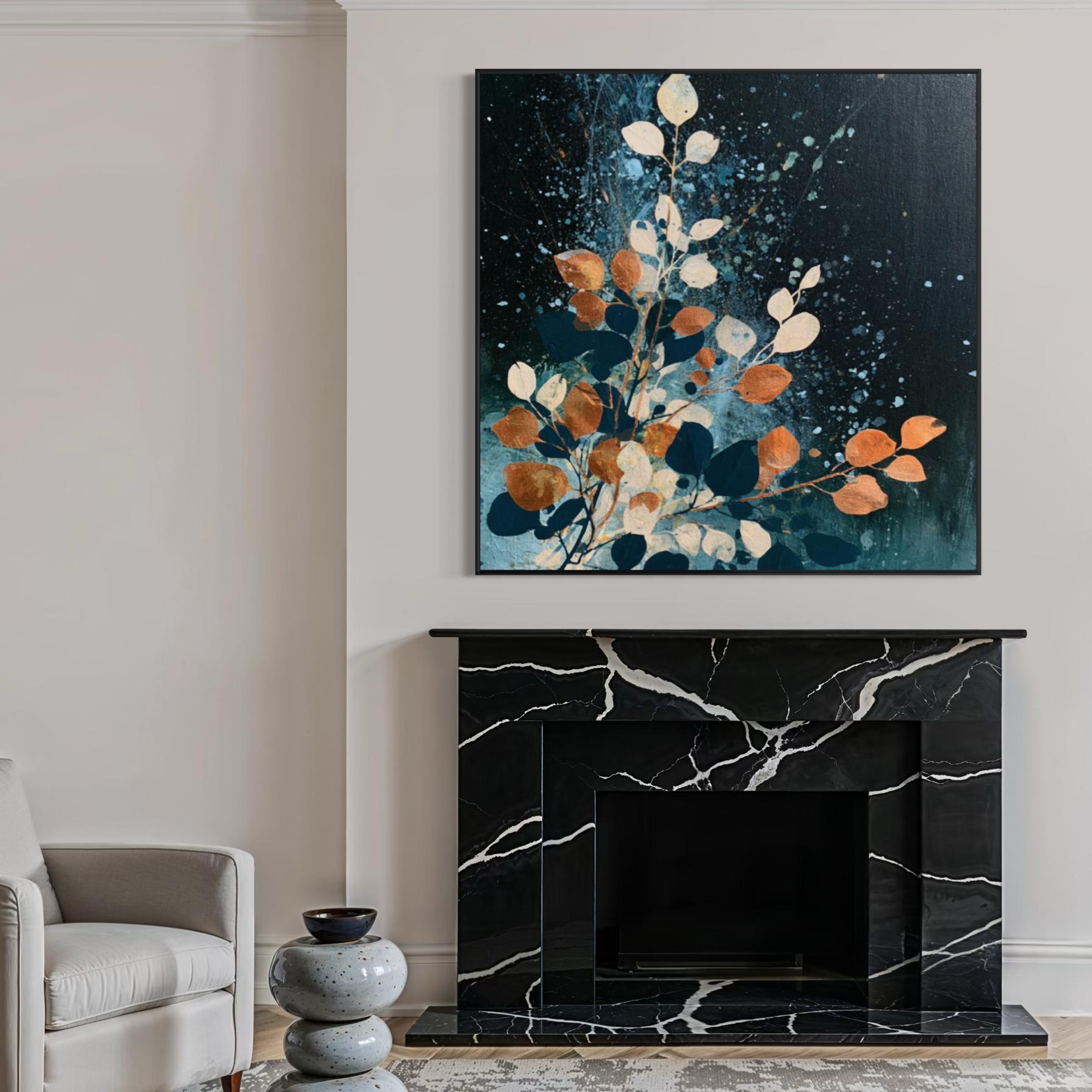 Autumn Leaves on Midnight Blue