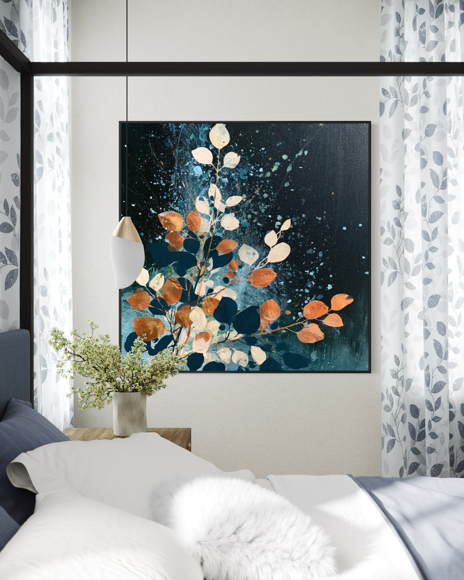 Autumn Leaves on Midnight Blue 