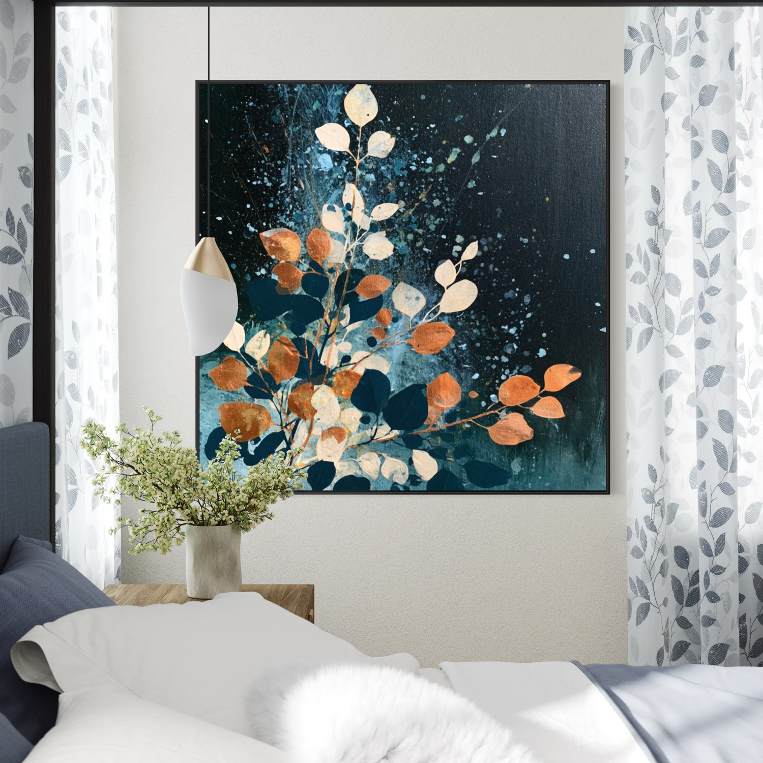 Autumn Leaves on Midnight Blue 