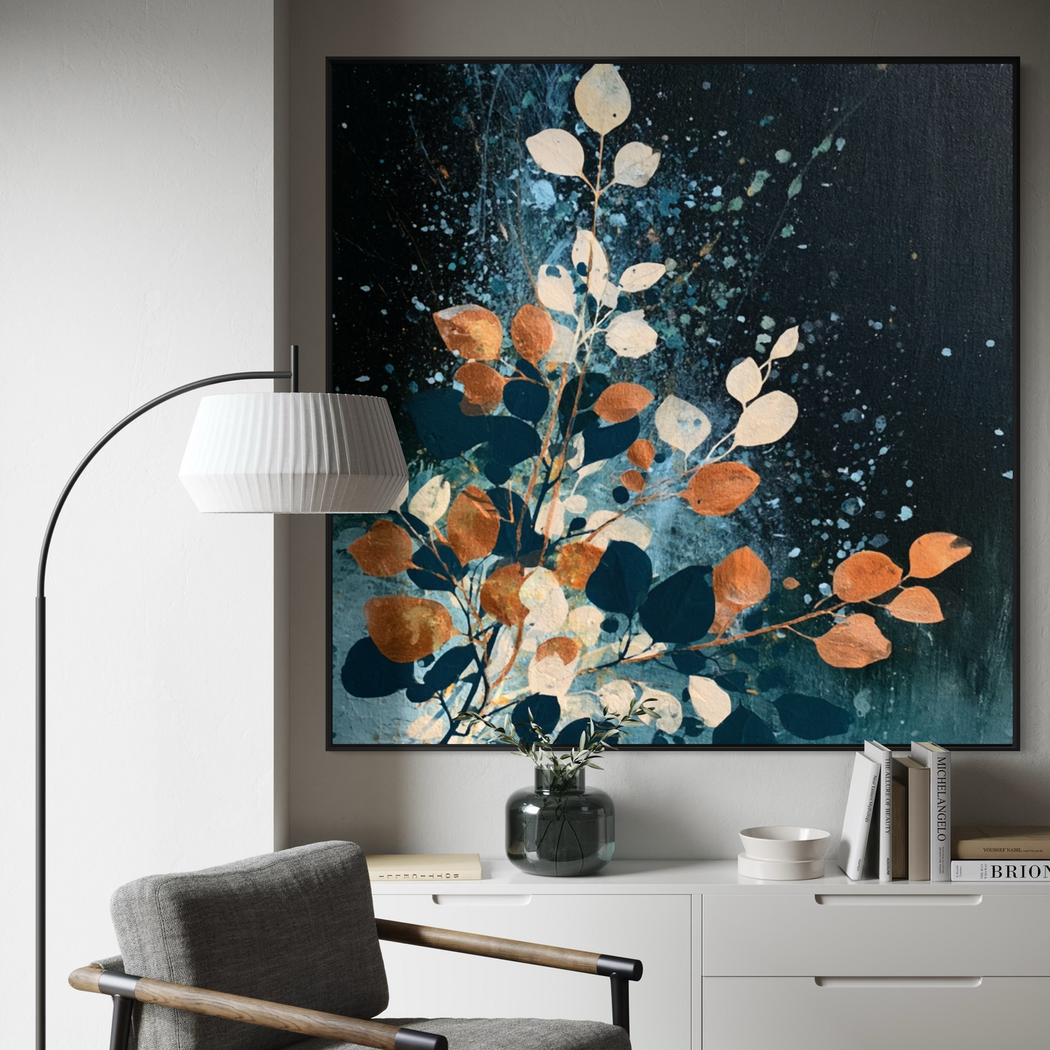 Autumn Leaves on Midnight Blue 
