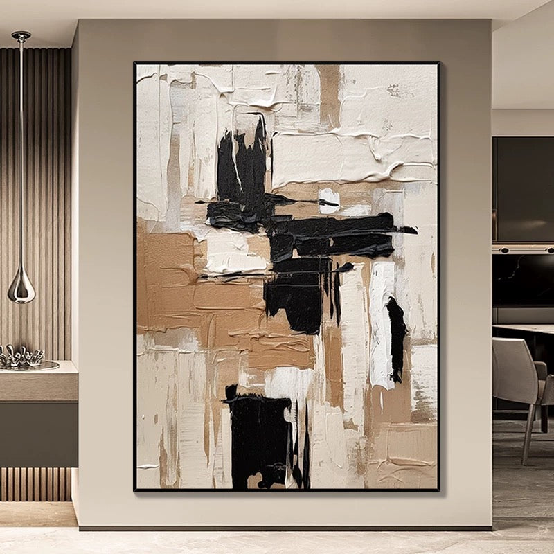 Cream Brown and Black Abstract - Hand Painting