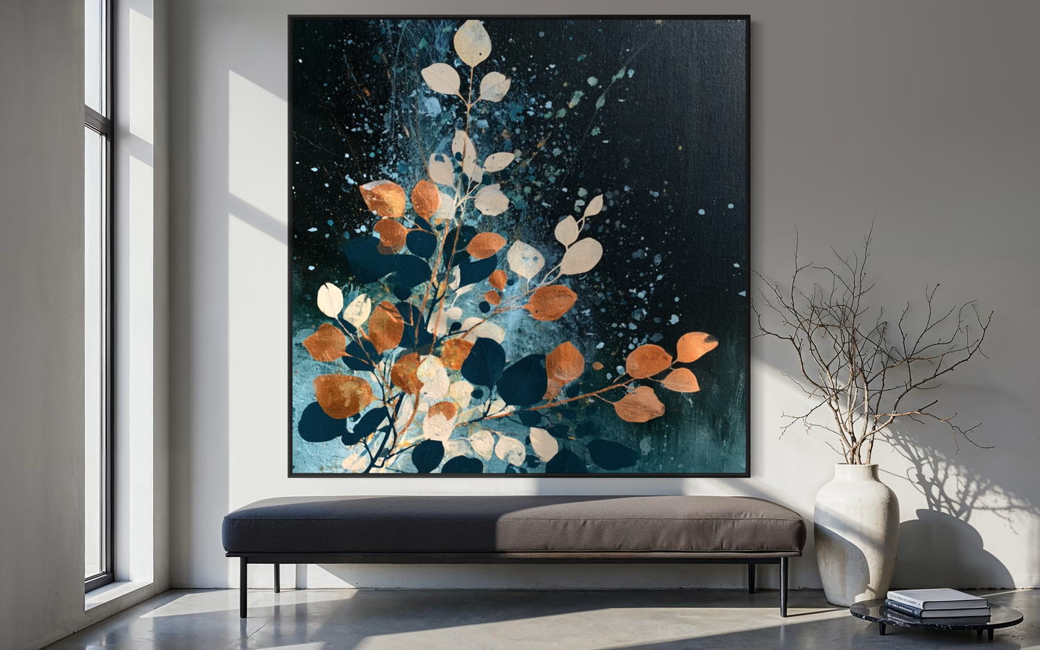 Autumn Leaves on Midnight Blue 