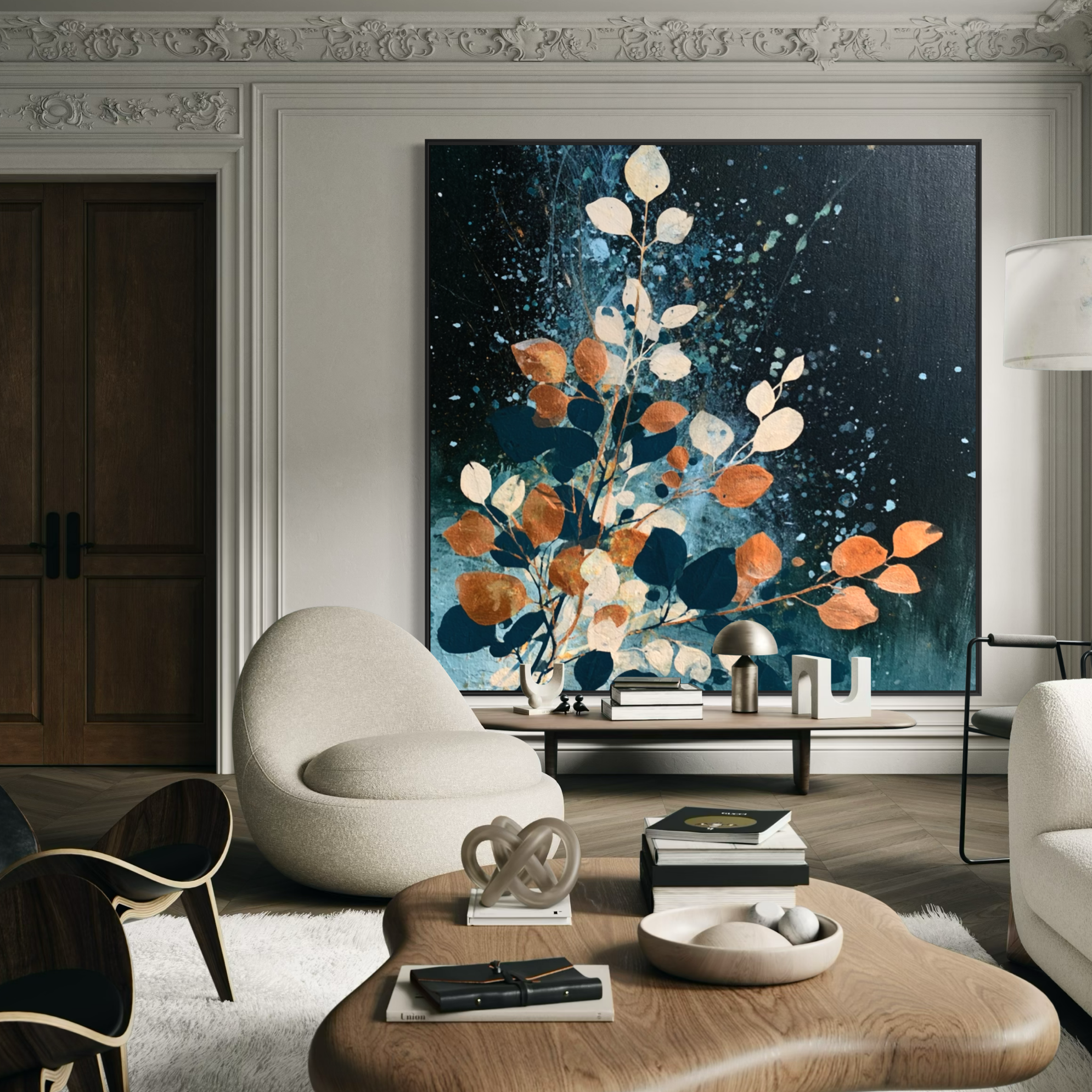Autumn Leaves on Midnight Blue