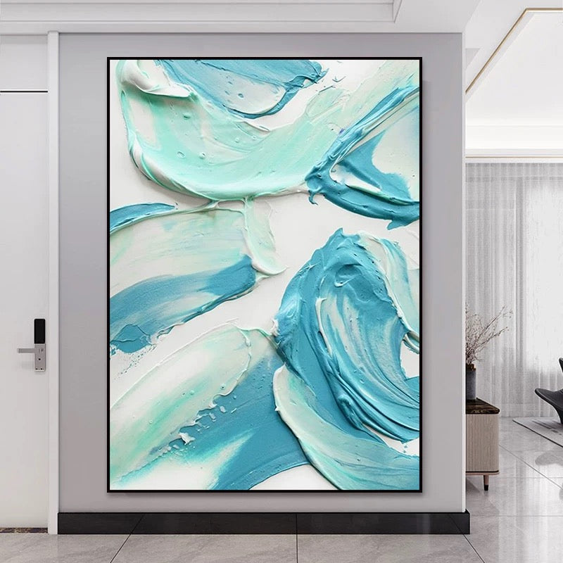 Turquoise and White Textured Wall Art