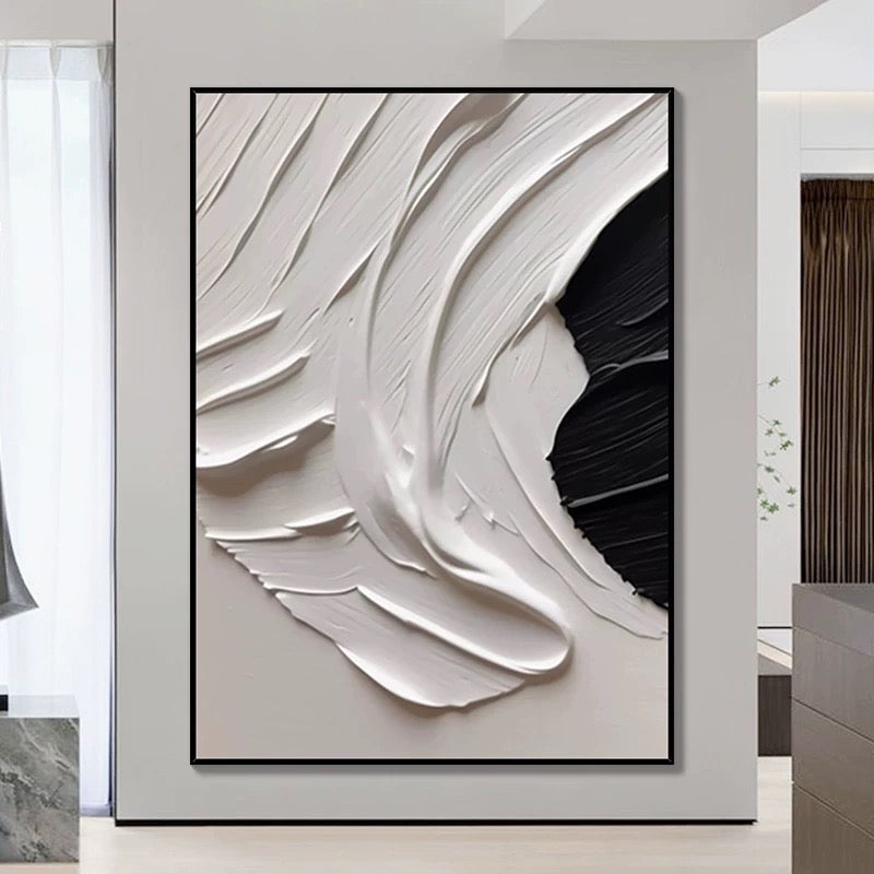 White Black Minimalism Textured Wall Art - Hand Painting