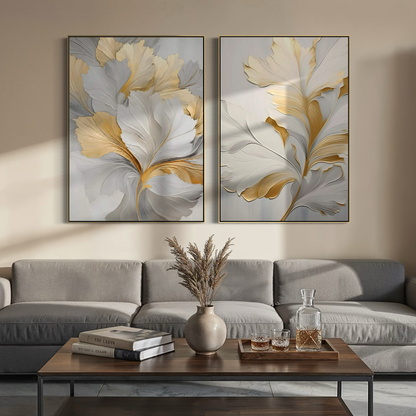 Golden Floral Diptych - Hand Painting
