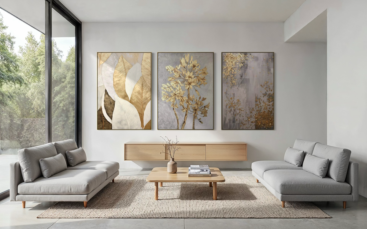 Golden Scatter Set Triptych - Hand Painting Set di quadri su tela