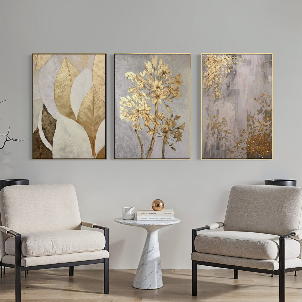 Golden Scatter Set Triptych - Hand Painting
