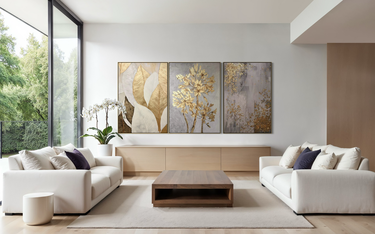 Golden Scatter Set Triptych - Hand Painting Set di quadri su tela