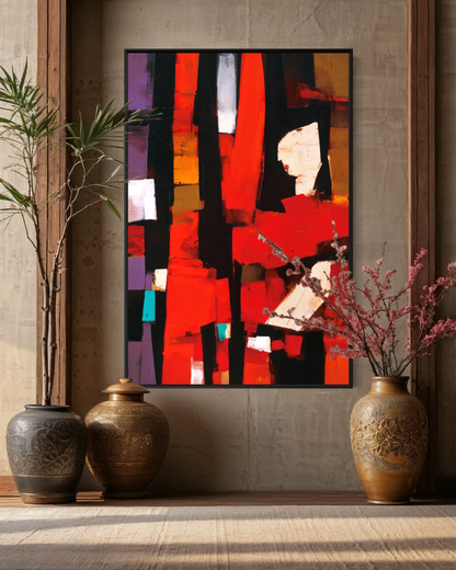 Abstract Crimson Architecture - Hand Painting