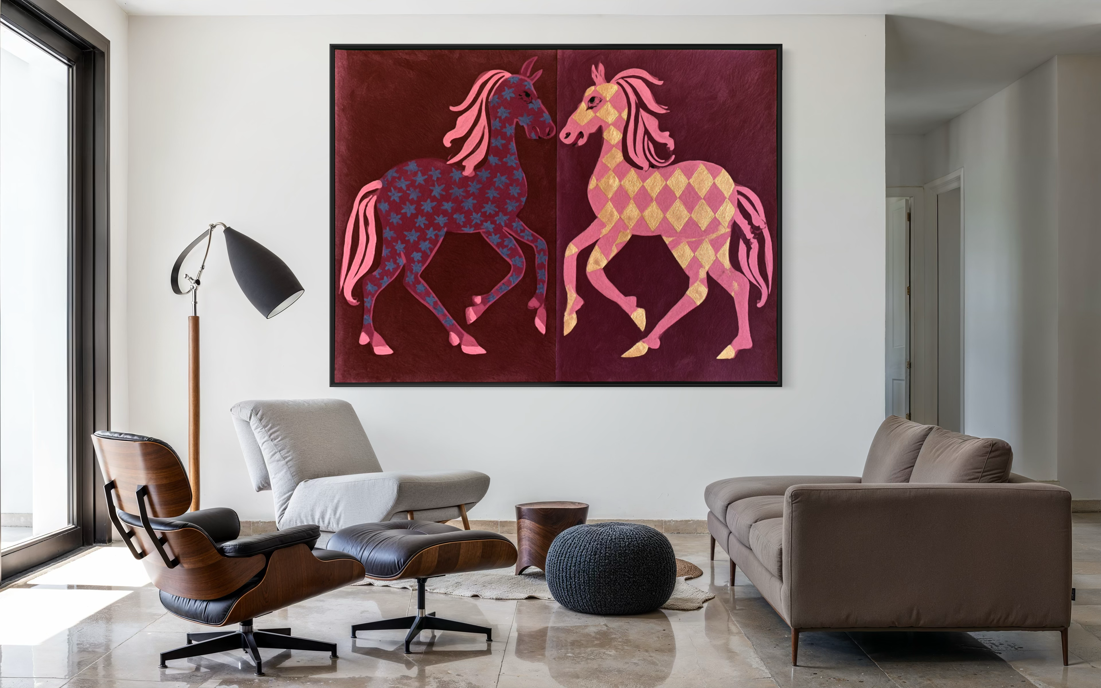 Two Horses in Rose