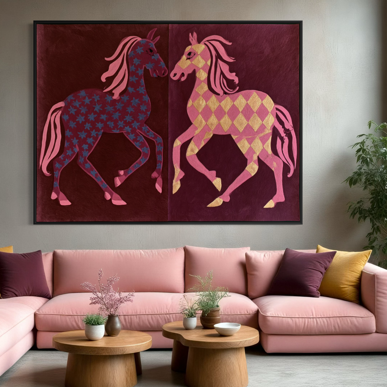 Two Horses in Rose 