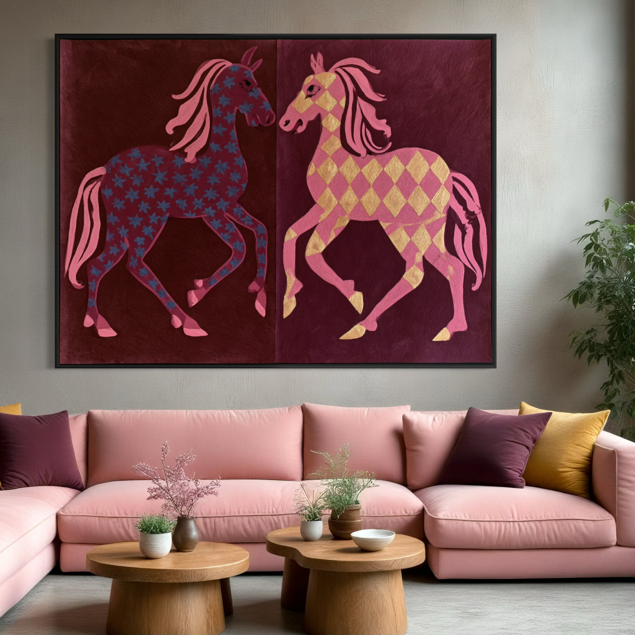 Two Horses in Rose