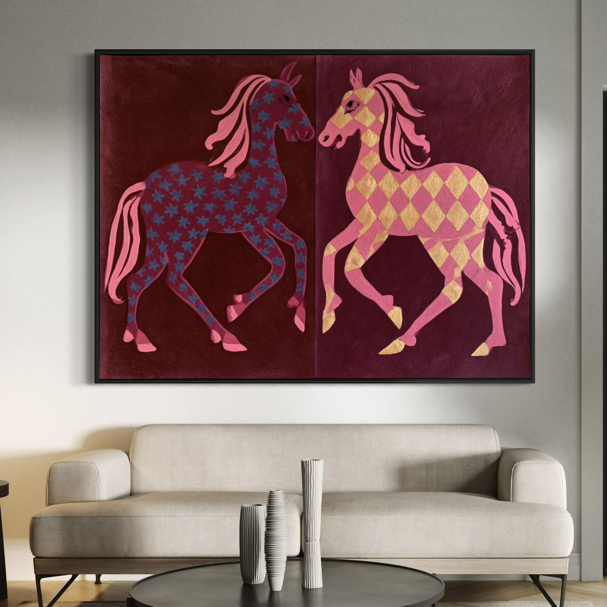 Two Horses in Rose